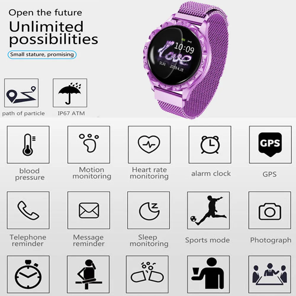 Fashion Luxury Lady Women Smart Watch Android Bluetooth Fitness Tracker Heart Rate Blood Pressure For Sport Smartwatch
