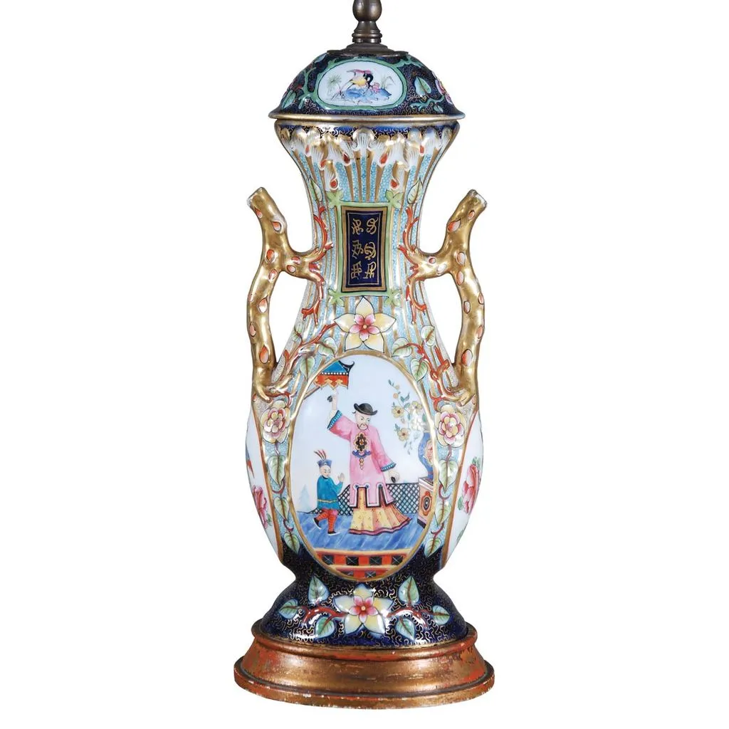 French Handled Vase with Oriental Figure