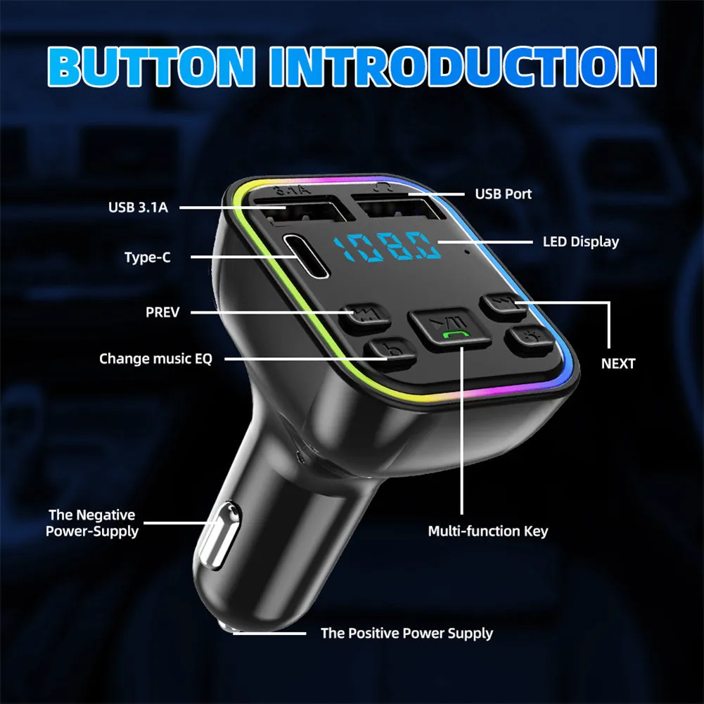 G38 Car Wireless Audio Transmitter LED Backlit Dual USB Port
