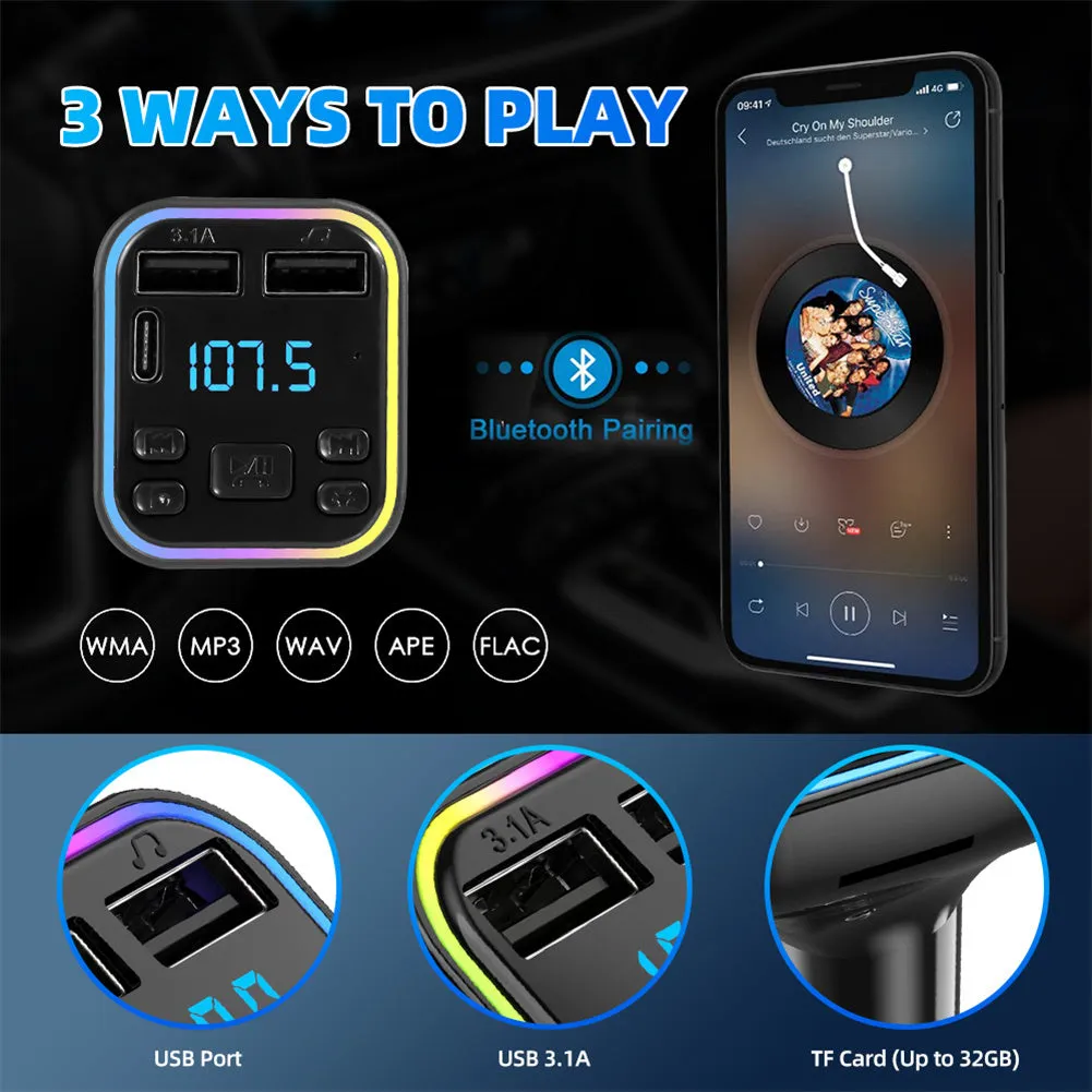G38 Car Wireless Audio Transmitter LED Backlit Dual USB Port