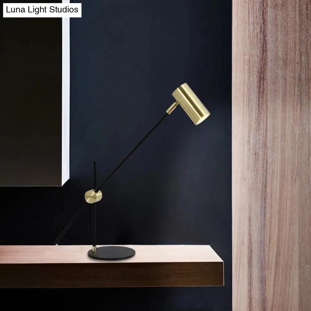 Gold Cylindrical Night Table Lamp with Metal Shade - Contemporary Task Lighting