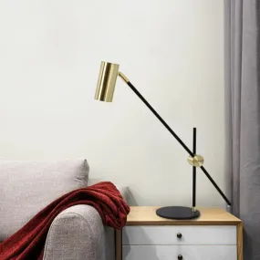 Gold Cylindrical Night Table Lamp with Metal Shade - Contemporary Task Lighting