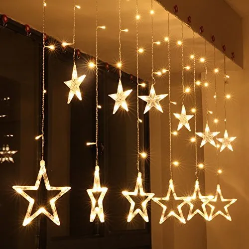 Home Solution's -Star Light Curtain Decorations (12 Star,138 LED,8 Flashing Modes in Warm White Color)