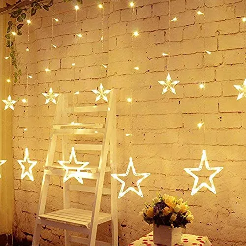 Home Solution's -Star Light Curtain Decorations (12 Star,138 LED,8 Flashing Modes in Warm White Color)