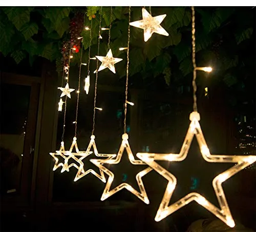 Home Solution's -Star Light Curtain Decorations (12 Star,138 LED,8 Flashing Modes in Warm White Color)