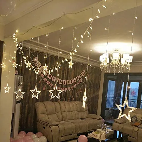 Home Solution's -Star Light Curtain Decorations (12 Star,138 LED,8 Flashing Modes in Warm White Color)