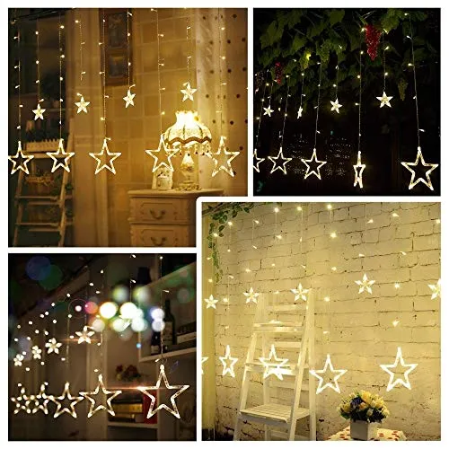 Home Solution's -Star Light Curtain Decorations (12 Star,138 LED,8 Flashing Modes in Warm White Color)