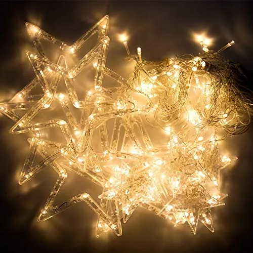Home Solution's -Star Light Curtain Decorations (12 Star,138 LED,8 Flashing Modes in Warm White Color)