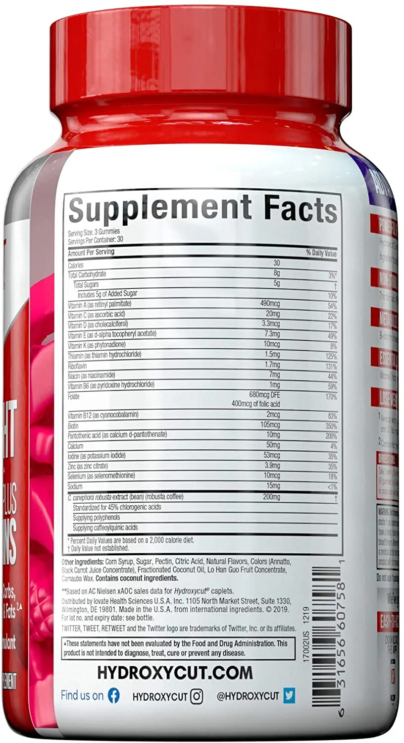 Hydroxycut Non-Stimulant Weight Loss Gummies, 90 Gummies