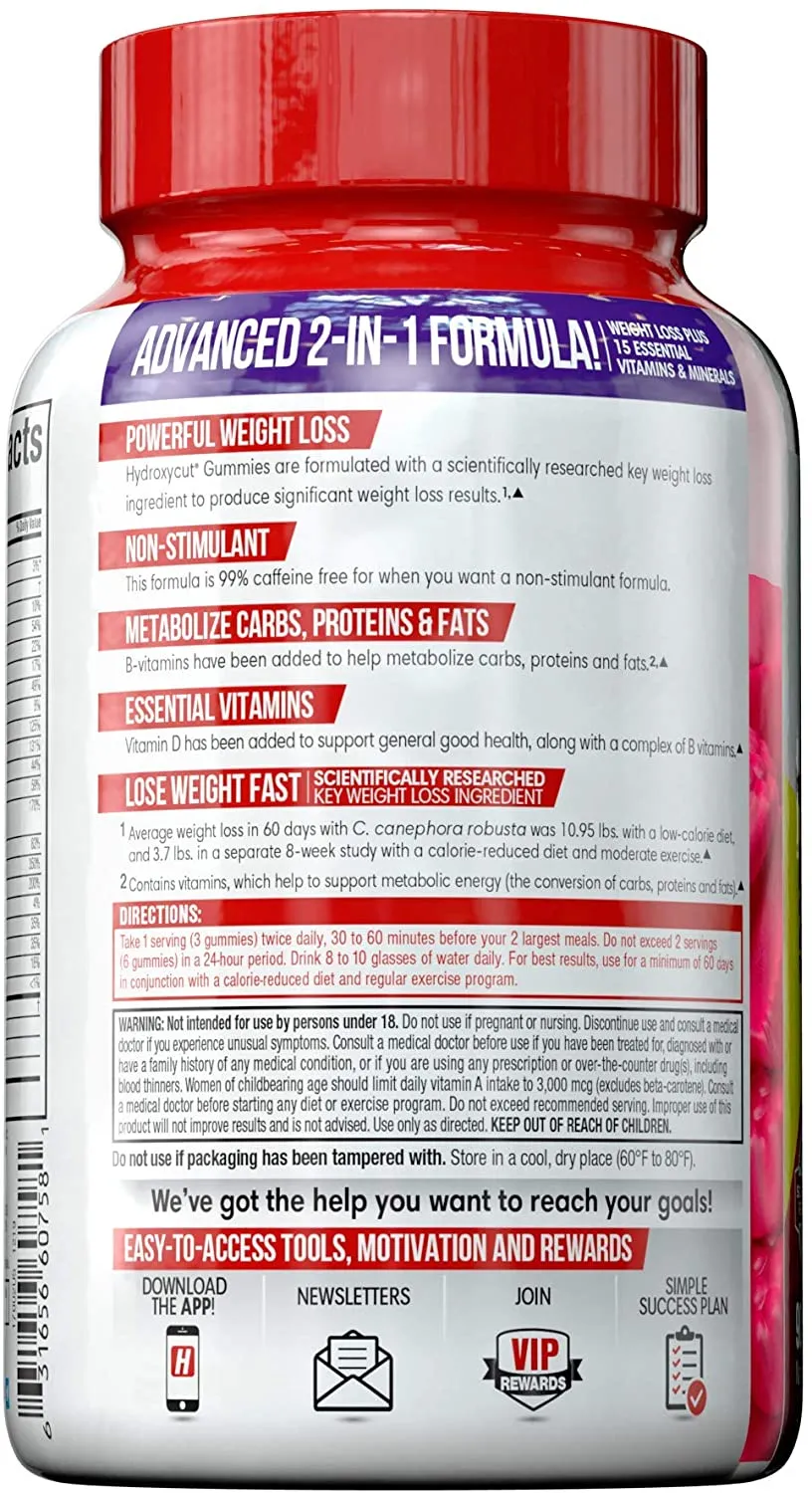 Hydroxycut Non-Stimulant Weight Loss Gummies, 90 Gummies