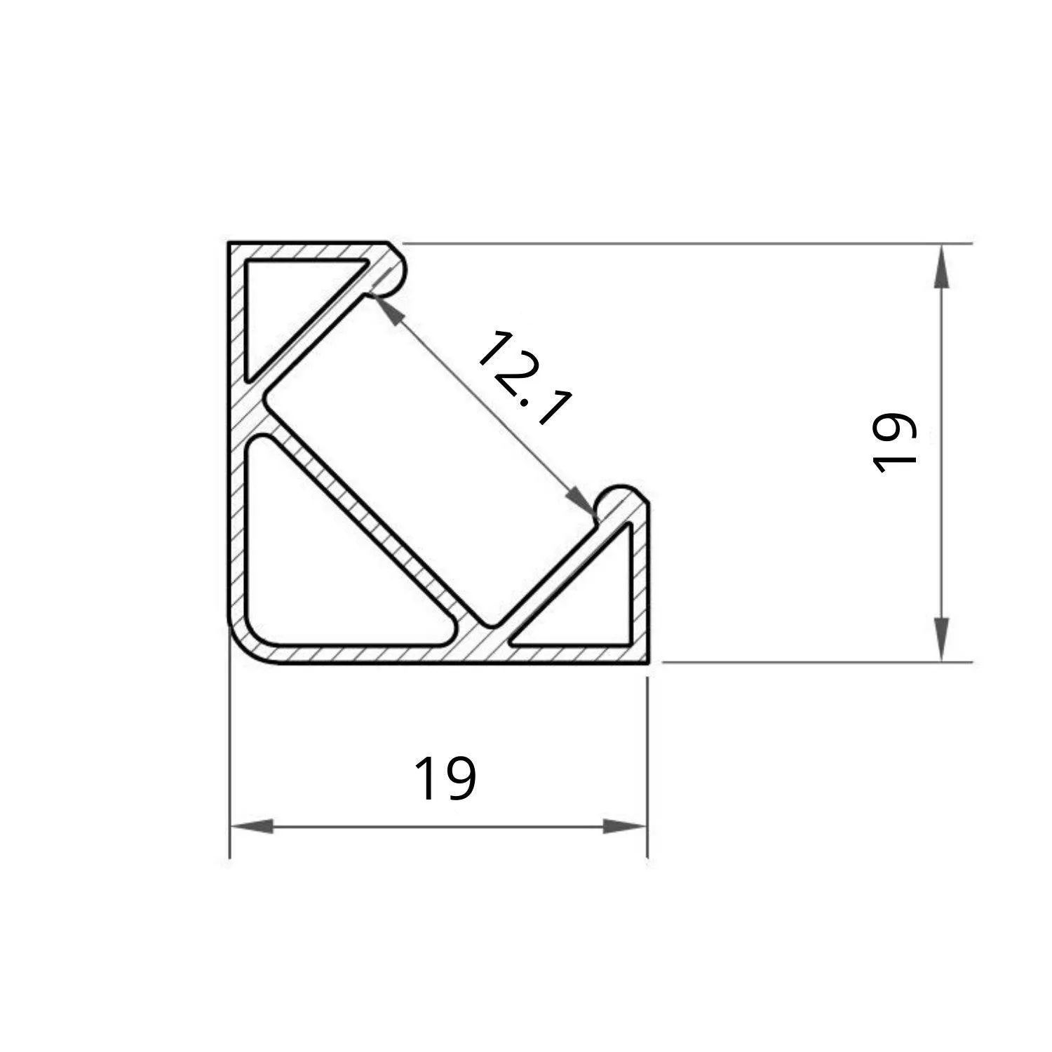 LED Strip Aluminium Corner Profile Black Milky Cover Channel 19x19mm