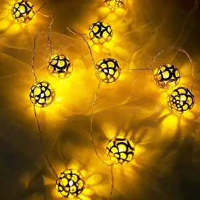 LILYPIN® Metal Ball Morrocan Orb White Wire String Light Fairy Lights for Diwali and Festival Decorations - Warm White