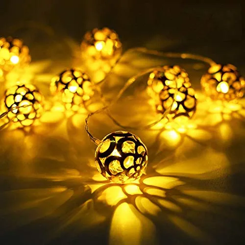 LILYPIN® Metal Ball Morrocan Orb White Wire String Light Fairy Lights for Diwali and Festival Decorations - Warm White