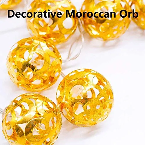 LILYPIN® Metal Ball Morrocan Orb White Wire String Light Fairy Lights for Diwali and Festival Decorations - Warm White