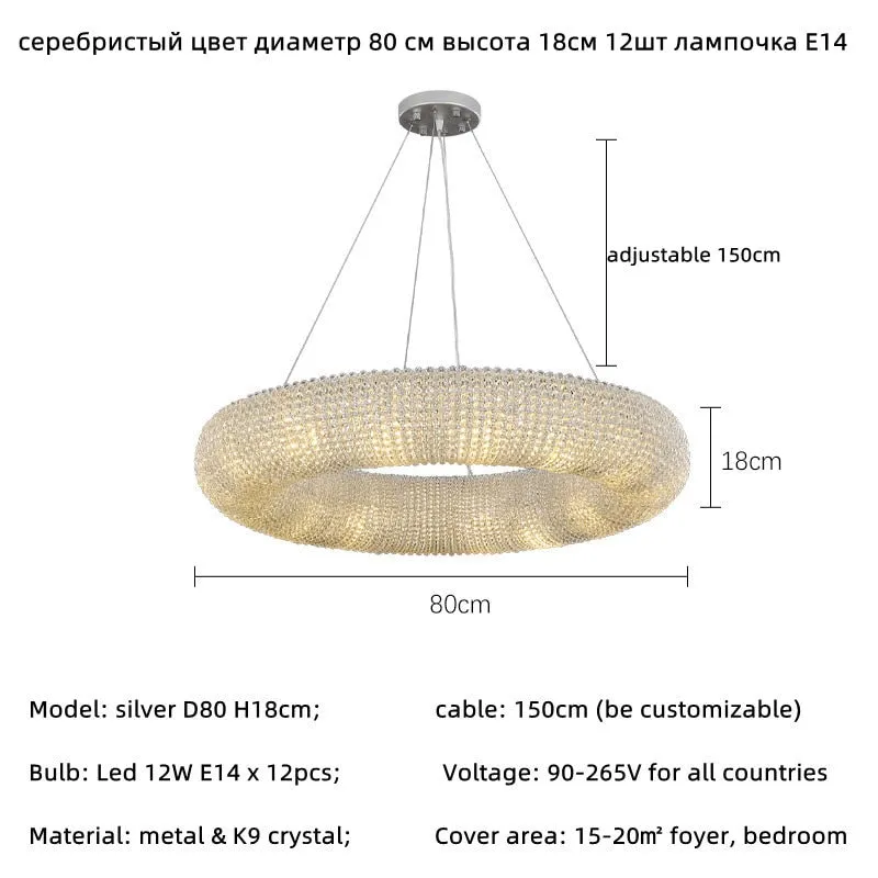 Luxury Loft LED E14 Pendant Lights for American Living Room - Crystal Accents