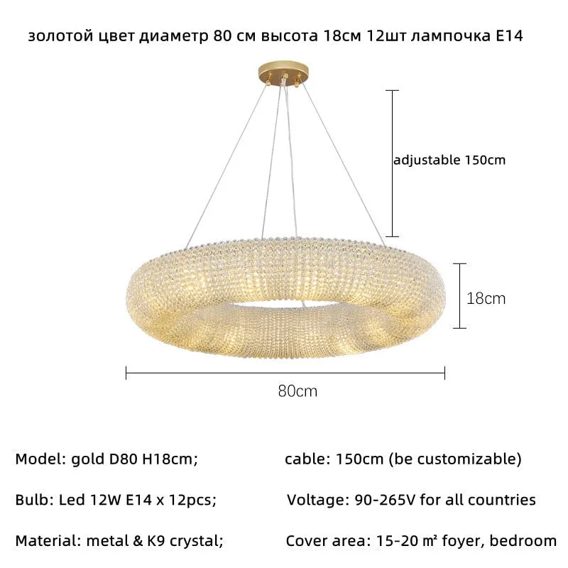 Luxury Loft LED E14 Pendant Lights for American Living Room - Crystal Accents