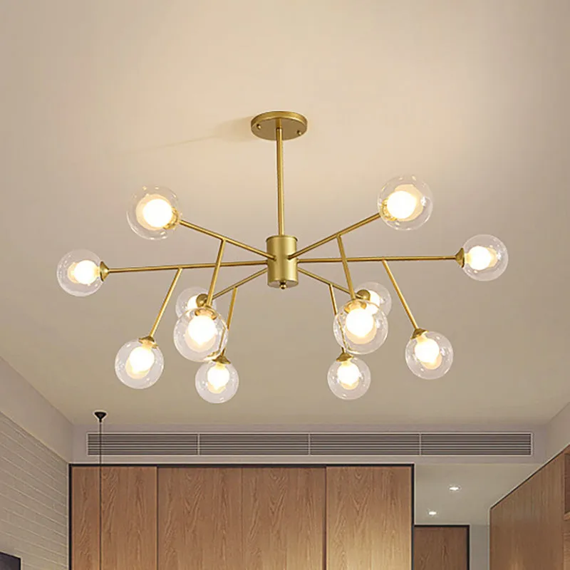 Modern 12/15/18-Light Chandelier with Clear Glass Shade and Black/Gold Ball Ceiling Pendant Lamp
