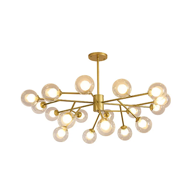 Modern 12/15/18-Light Chandelier with Clear Glass Shade and Black/Gold Ball Ceiling Pendant Lamp