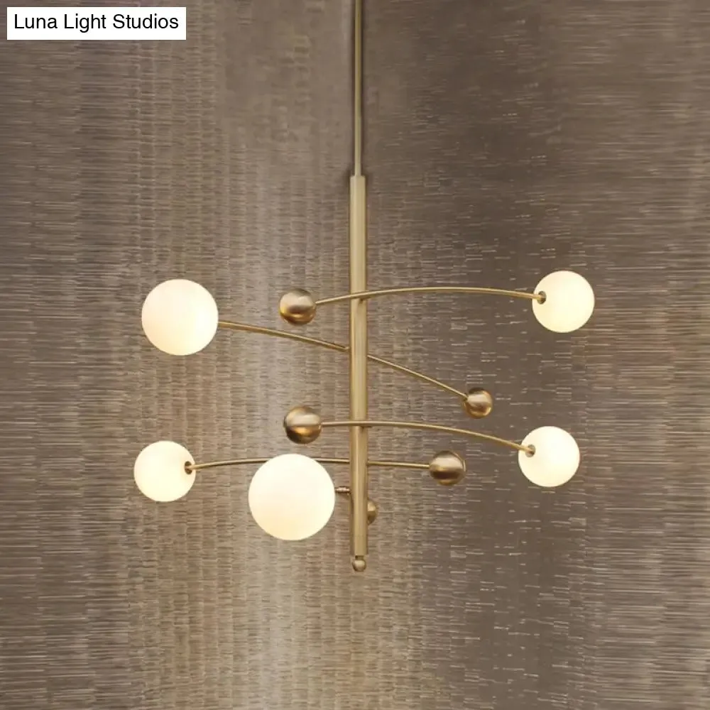 Modern Gold Hanging Chandelier Light with Opal Glass Shade - 5 Light Ceiling Fixture for Bedroom
