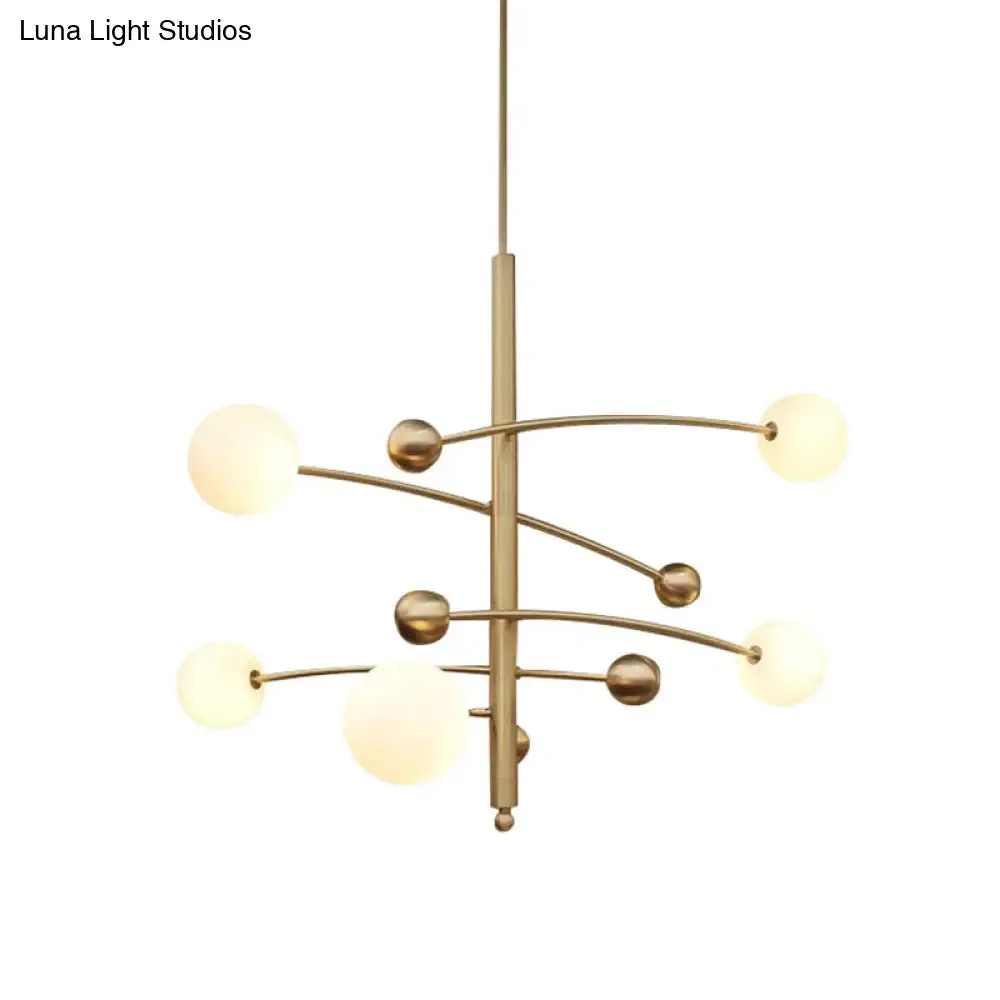 Modern Gold Hanging Chandelier Light with Opal Glass Shade - 5 Light Ceiling Fixture for Bedroom