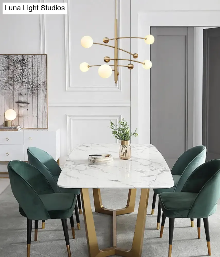 Modern Gold Hanging Chandelier Light with Opal Glass Shade - 5 Light Ceiling Fixture for Bedroom