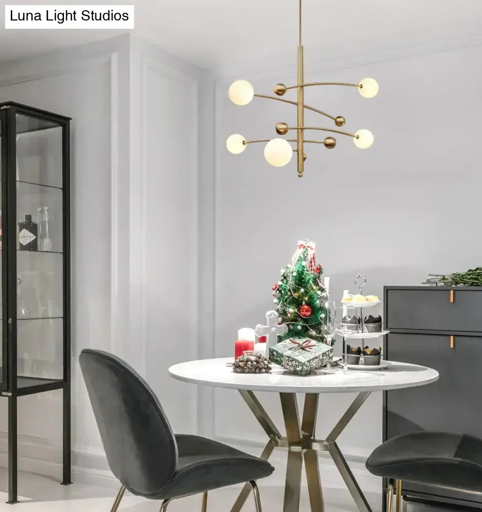 Modern Gold Hanging Chandelier Light with Opal Glass Shade - 5 Light Ceiling Fixture for Bedroom