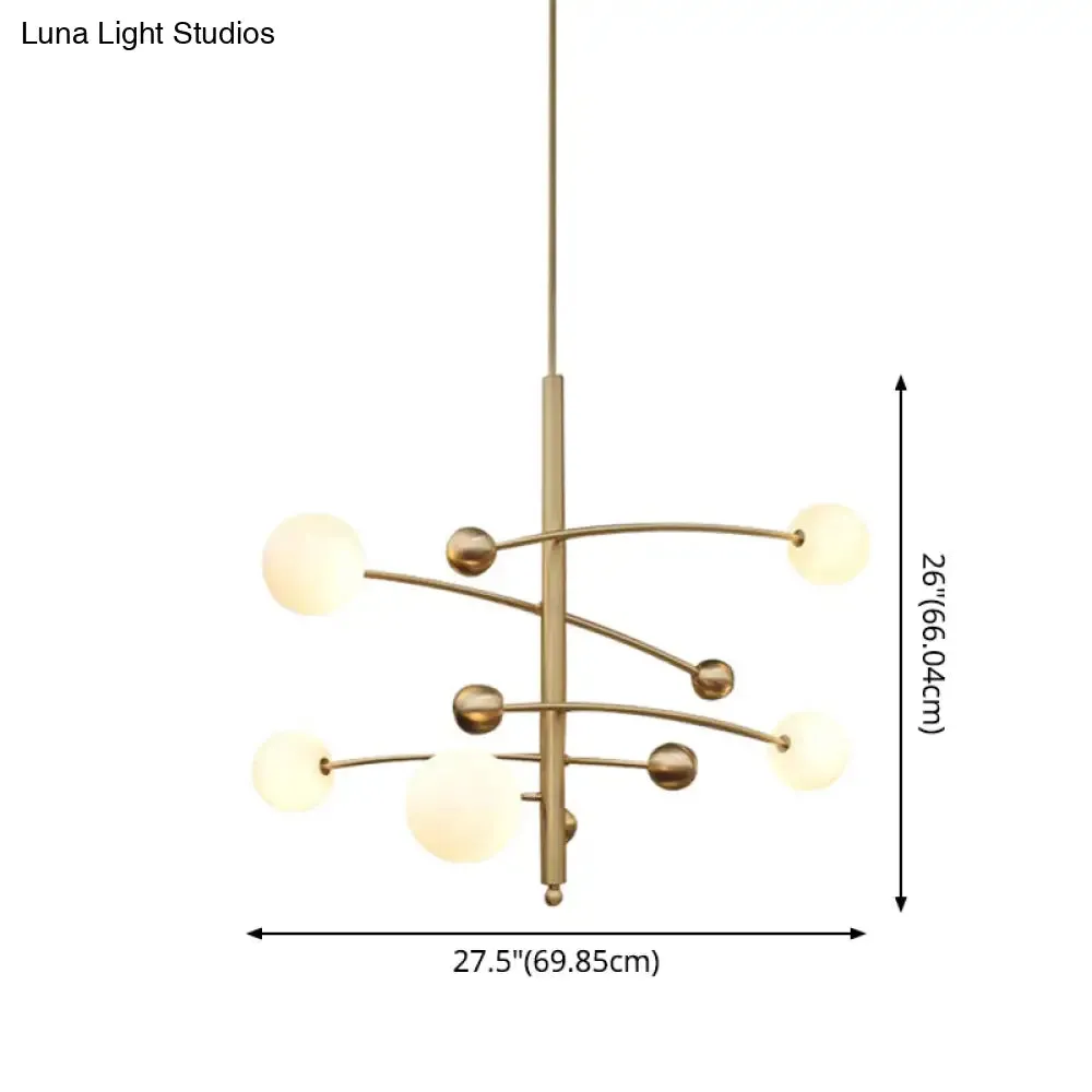 Modern Gold Hanging Chandelier Light with Opal Glass Shade - 5 Light Ceiling Fixture for Bedroom