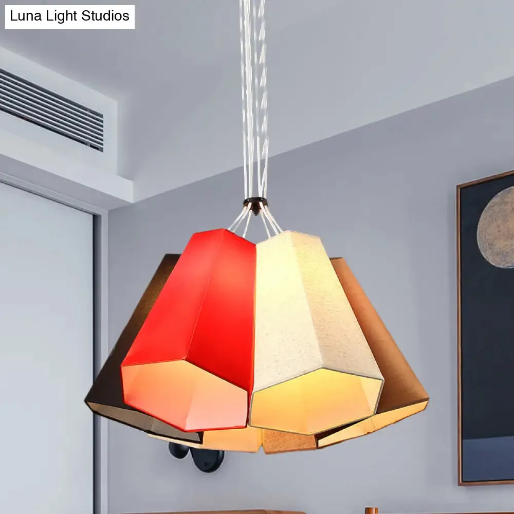 Modern Red-White Fabric Loft Hanging Light - 6 Heads Stylish Pendant Lighting