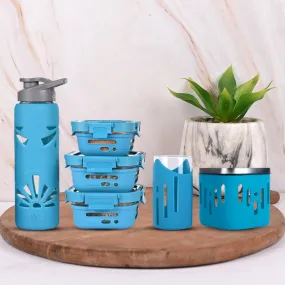 Power Combo for Two (Bottle,  320ml &  520ml Tiffin,  Drinking Glass Set,  600ml Container)
