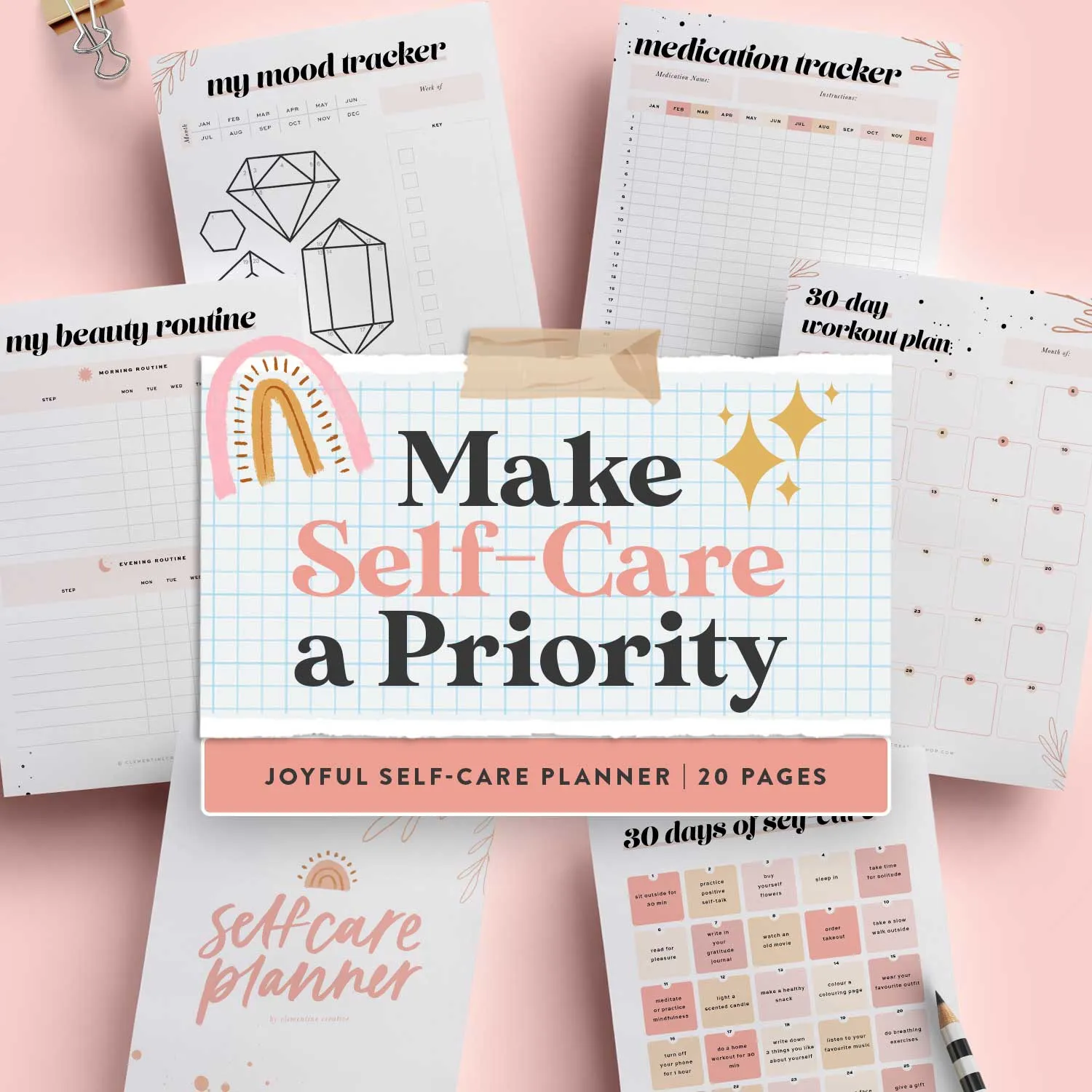 Printable Self-Care Planner - Make Self-Care a Priority (20 Pages PDF)