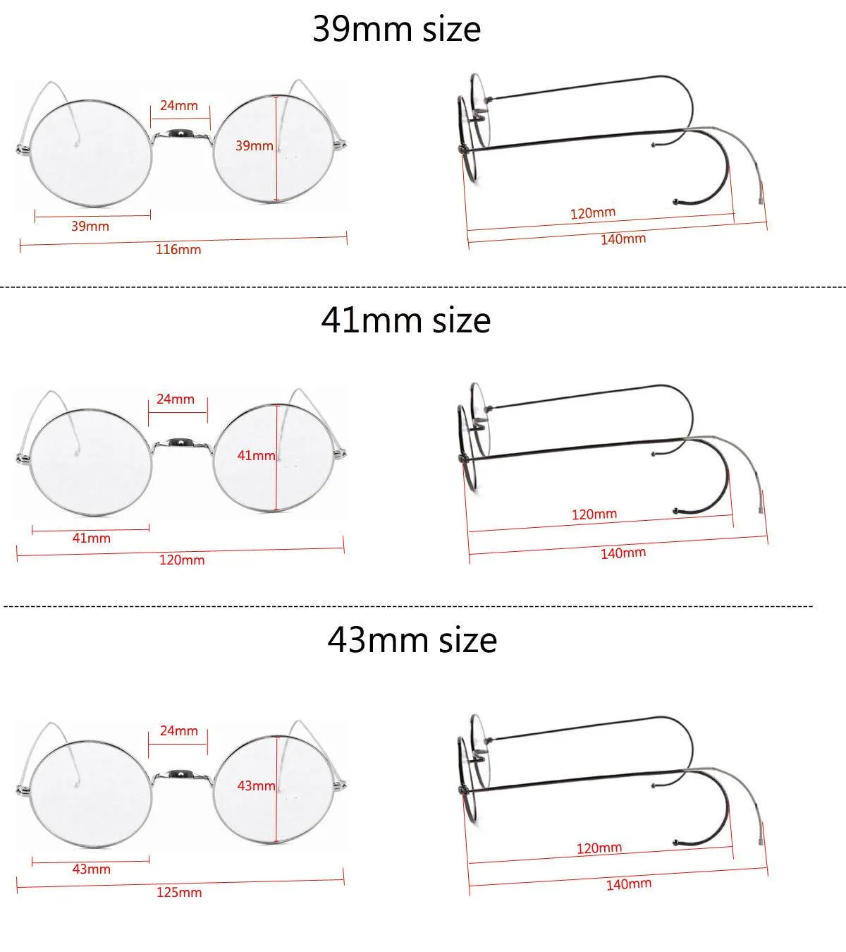 Retro Small Round Wire Rim Glasses - No Nose Pads A2039