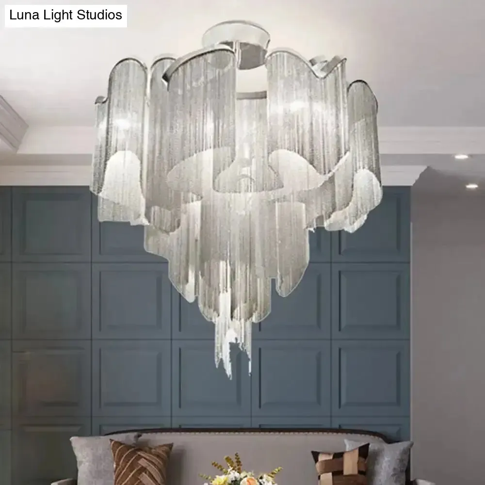 Sleek Twisted Aluminum LED Ceiling Light: Semi-flush, Contemporary Living Room Fixture
