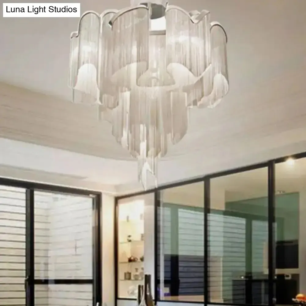 Sleek Twisted Aluminum LED Ceiling Light: Semi-flush, Contemporary Living Room Fixture