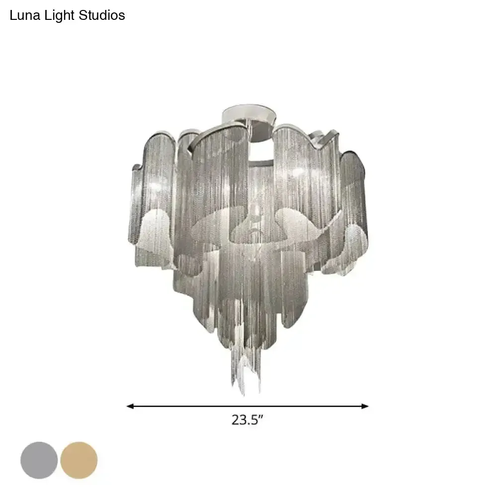Sleek Twisted Aluminum LED Ceiling Light: Semi-flush, Contemporary Living Room Fixture