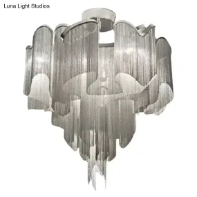 Sleek Twisted Aluminum LED Ceiling Light: Semi-flush, Contemporary Living Room Fixture