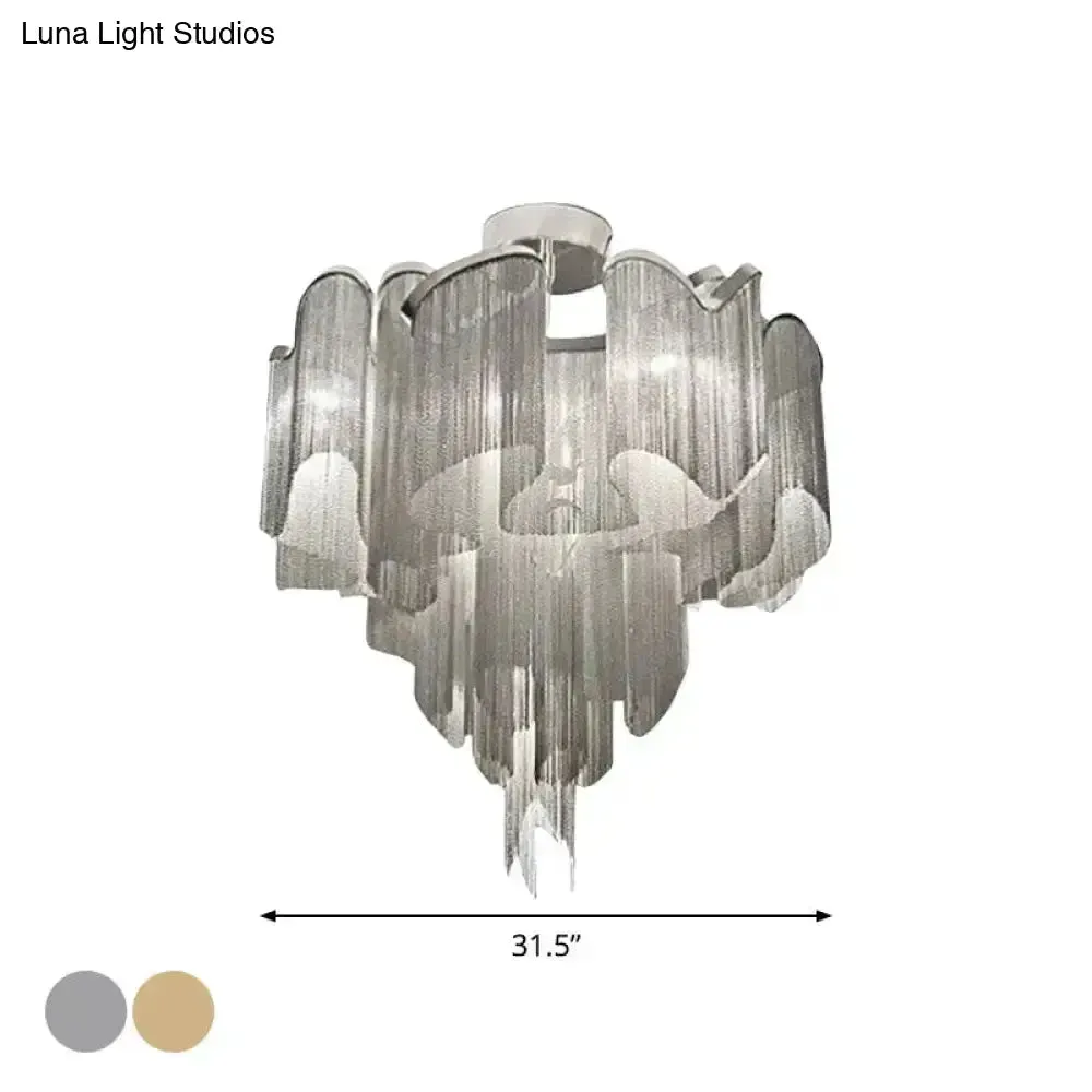 Sleek Twisted Aluminum LED Ceiling Light: Semi-flush, Contemporary Living Room Fixture