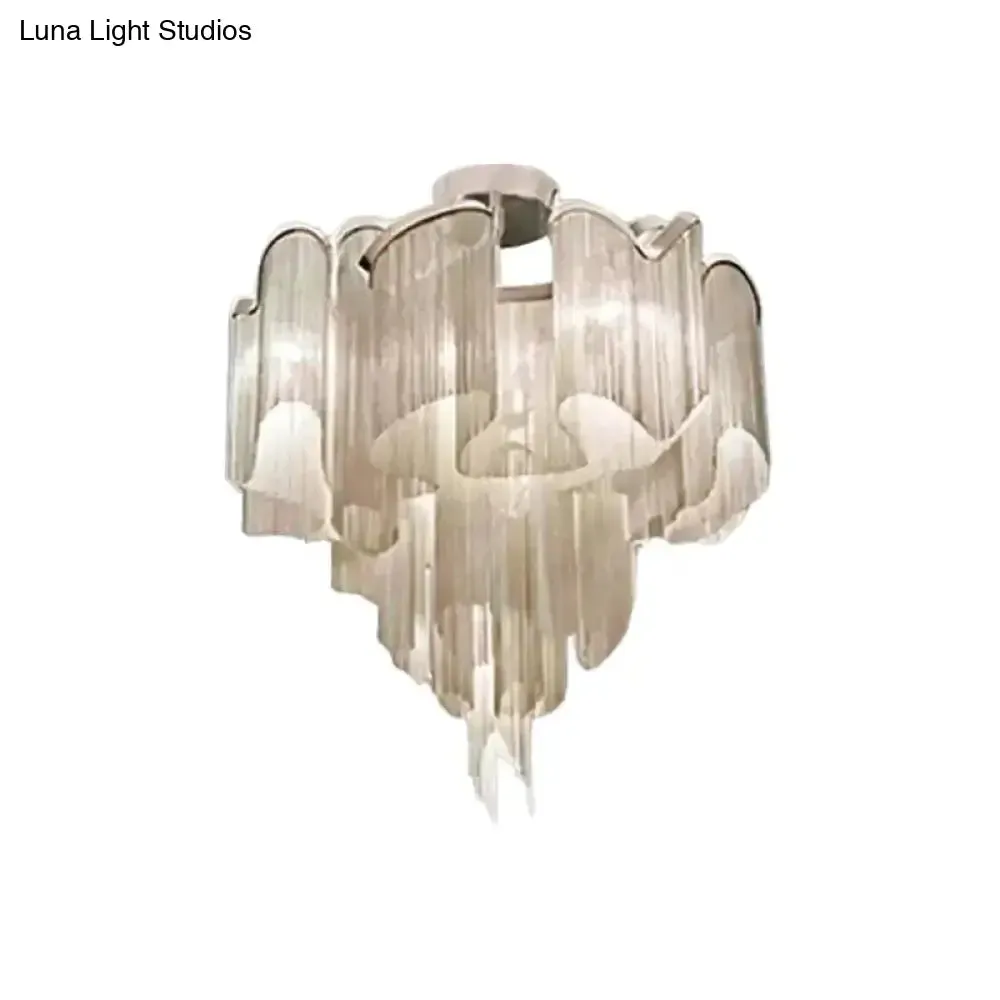 Sleek Twisted Aluminum LED Ceiling Light: Semi-flush, Contemporary Living Room Fixture