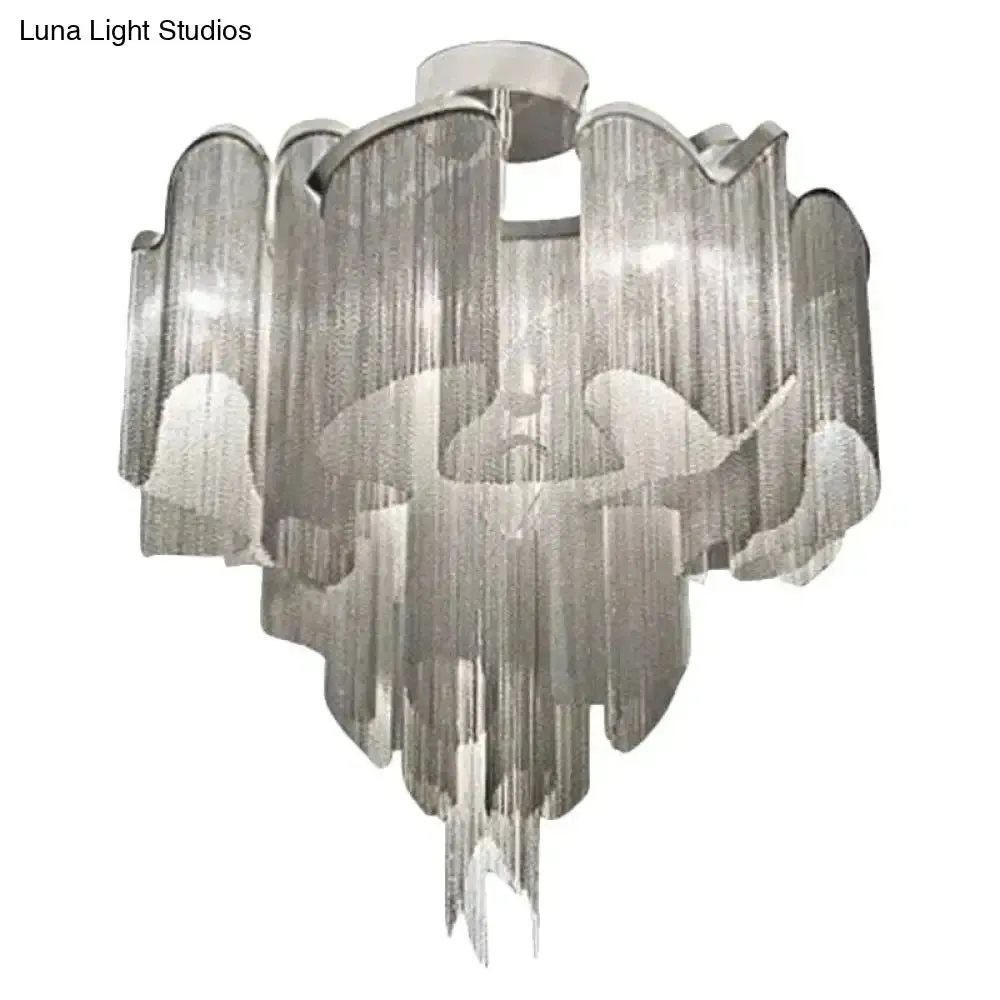 Sleek Twisted Aluminum LED Ceiling Light: Semi-flush, Contemporary Living Room Fixture