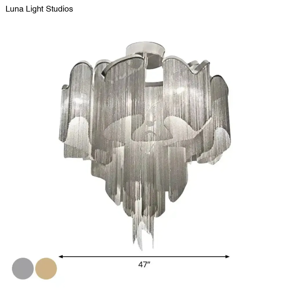 Sleek Twisted Aluminum LED Ceiling Light: Semi-flush, Contemporary Living Room Fixture