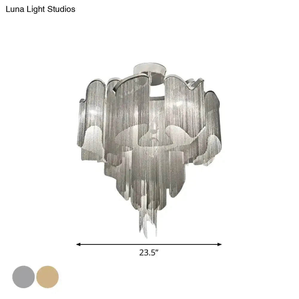 Sleek Twisted Aluminum LED Ceiling Light: Semi-flush, Contemporary Living Room Fixture