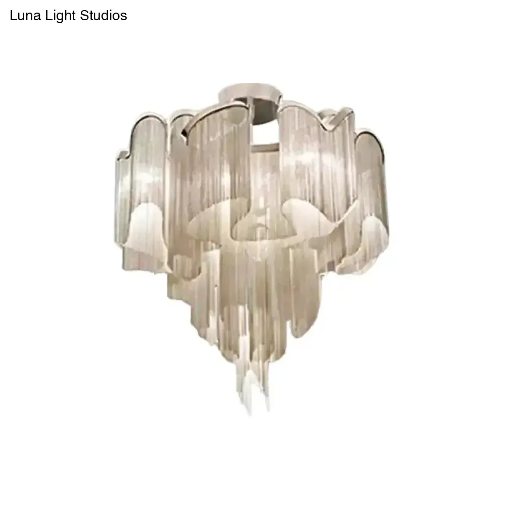 Sleek Twisted Aluminum LED Ceiling Light: Semi-flush, Contemporary Living Room Fixture