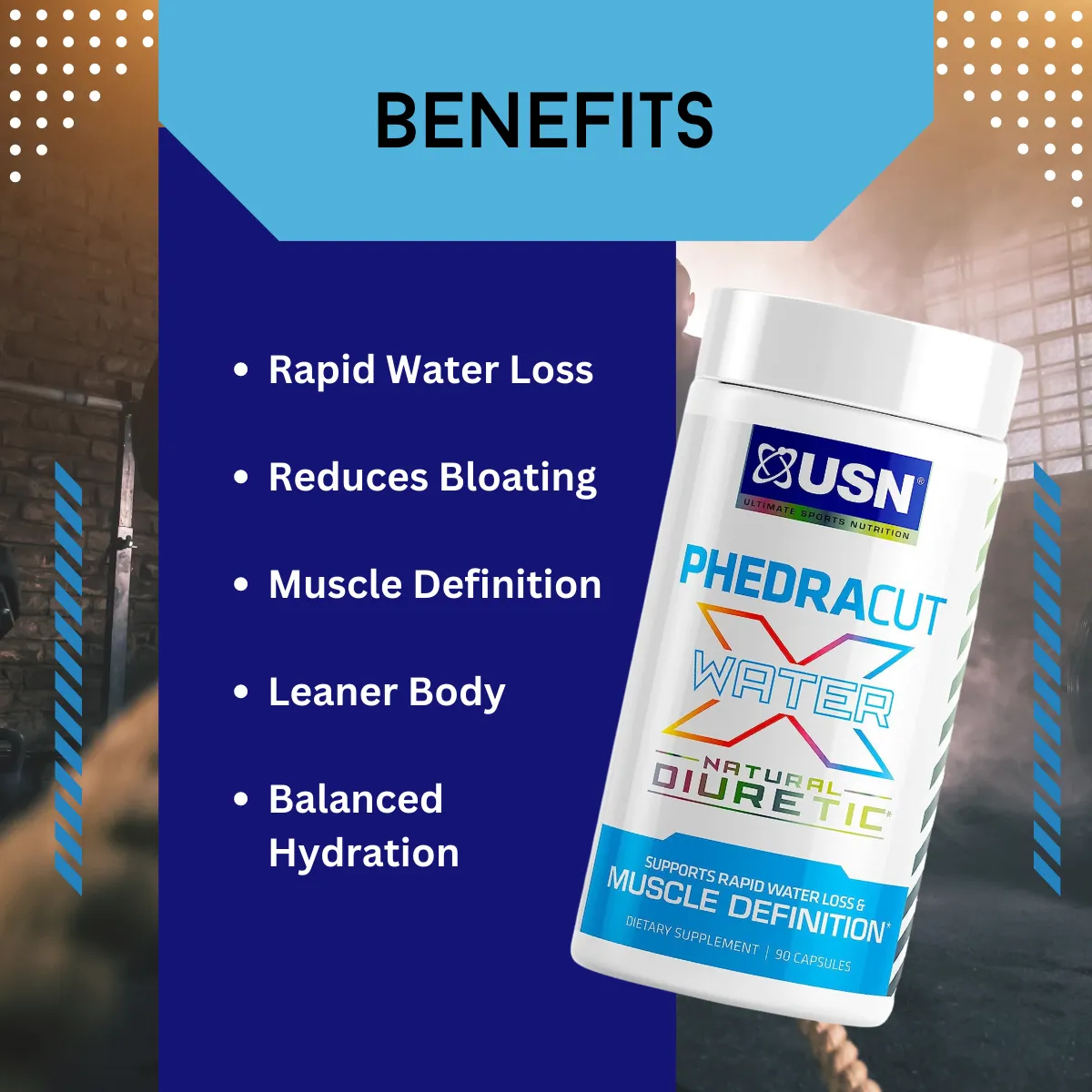 USN, Phedracut Water X, Natural Diuretic, Lean Muscle, Reduce Water Retention, Weight Loss Support, 90 Capsules