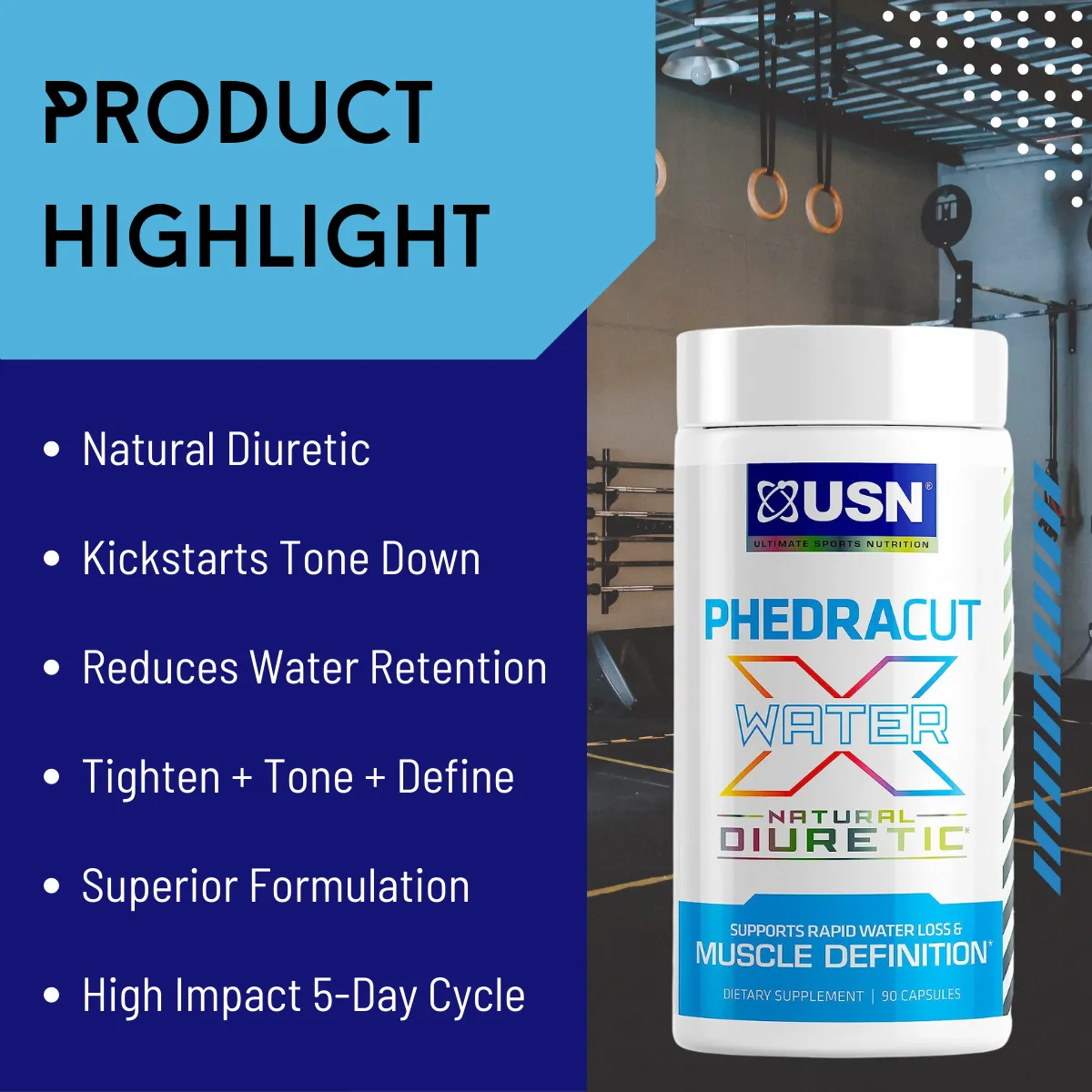 USN, Phedracut Water X, Natural Diuretic, Lean Muscle, Reduce Water Retention, Weight Loss Support, 90 Capsules