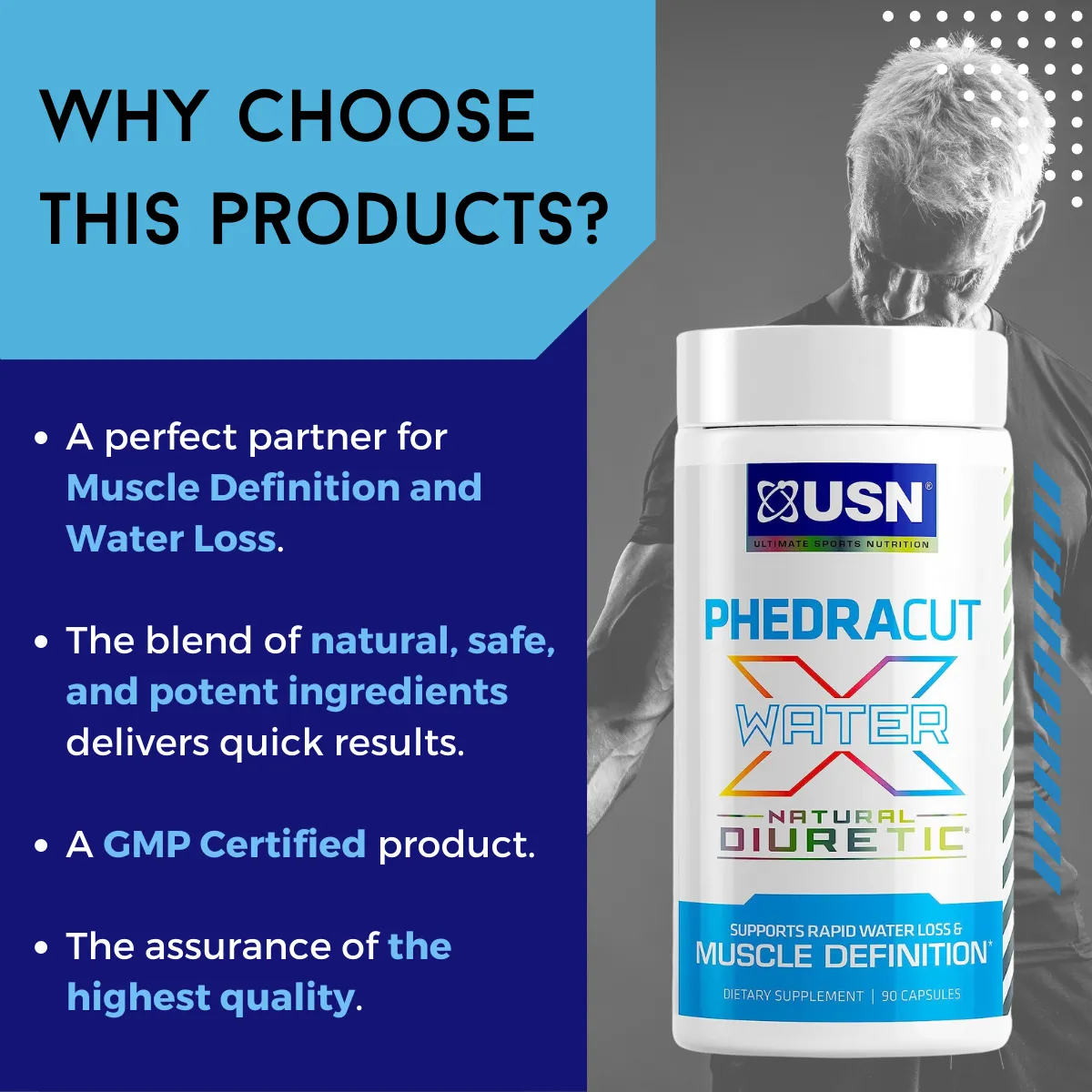 USN, Phedracut Water X, Natural Diuretic, Lean Muscle, Reduce Water Retention, Weight Loss Support, 90 Capsules