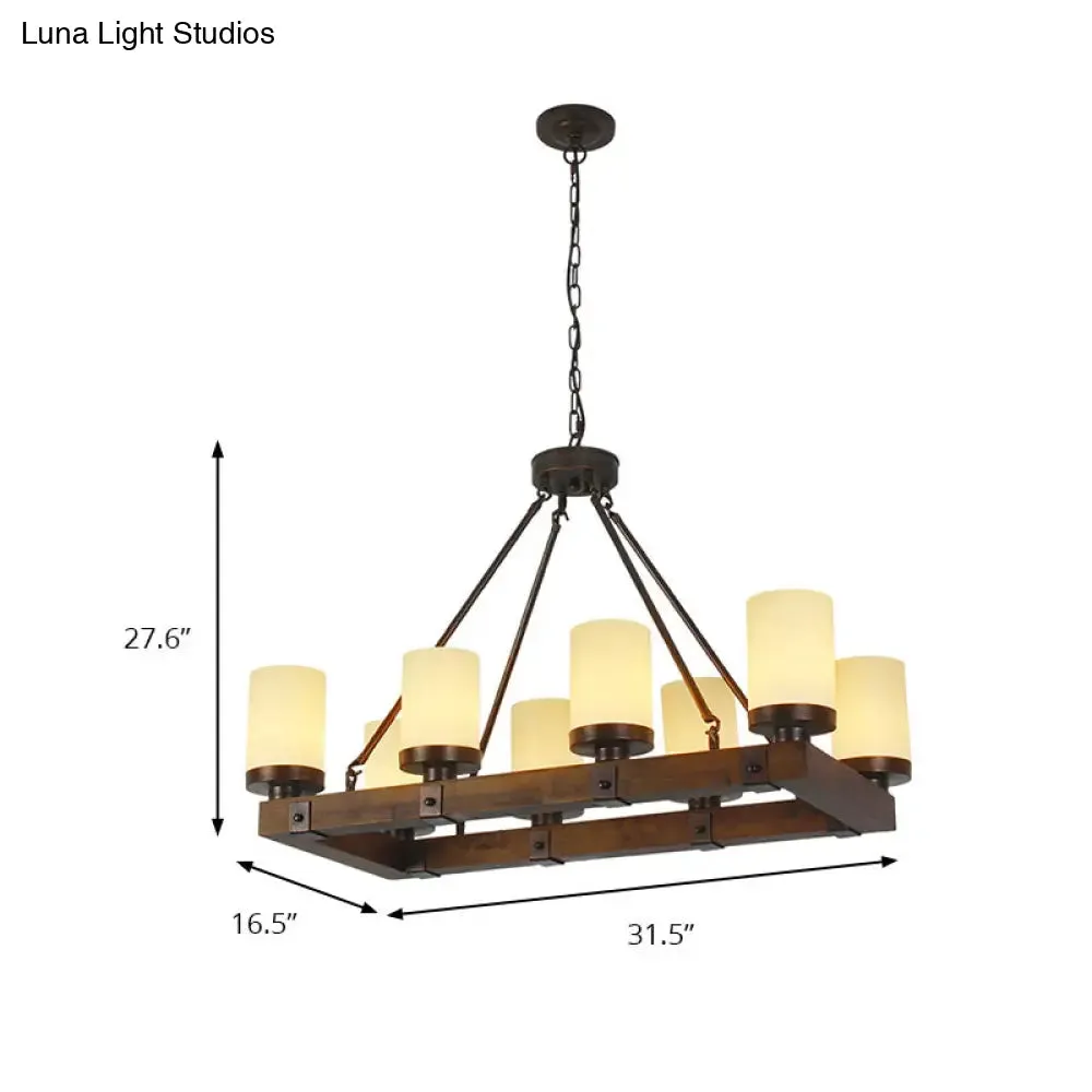 Vintage White Glass Cylinder Island Lamp with 6/8 Lights - Wooden Base, Living Room Ceiling Light