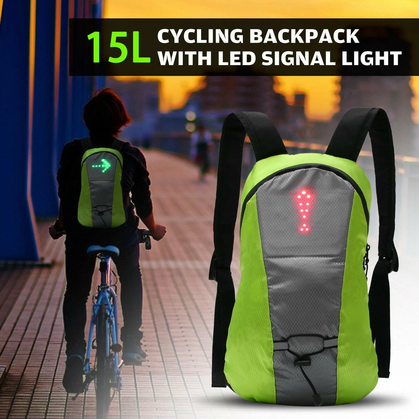 Wireless LED Signal Light Direction Indicator USB Rechargeable LED Turn Signal   Backpack Attached Light