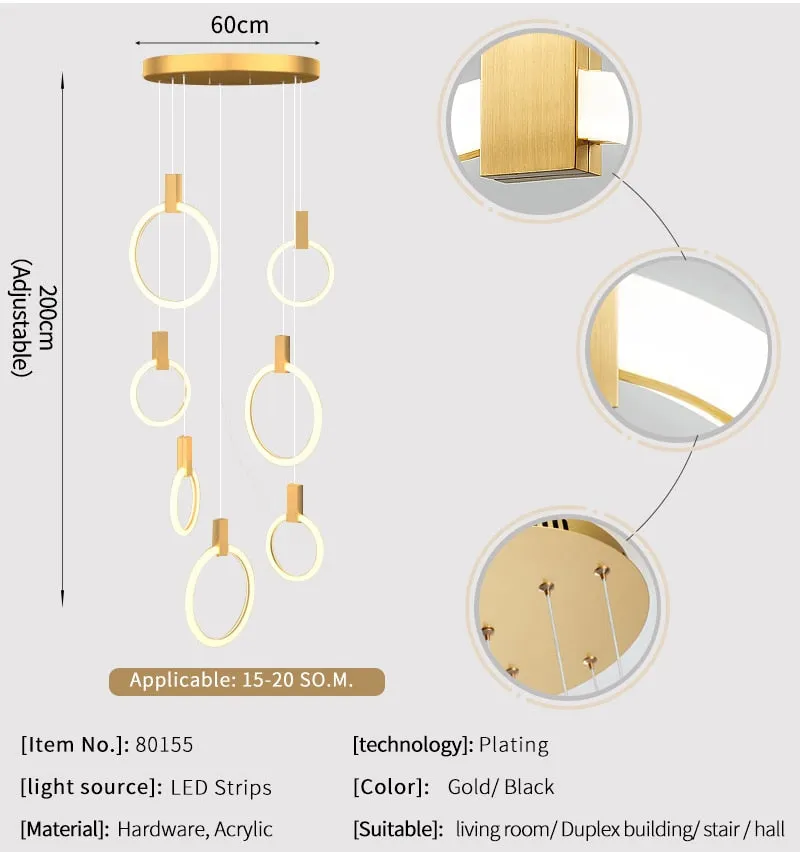 YLK Omishi - Rounded base Luxury modern acrylic chandelier for staircase large