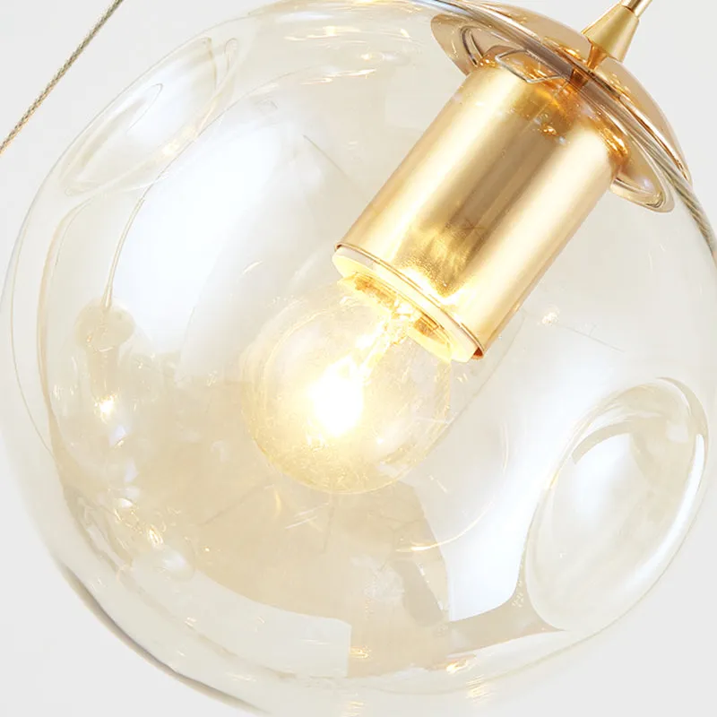 Zephyr - Handblown Glass Ball Multi Light Pendant Modern Cognac Hanging Lighting for Staircase